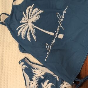 Cupshe Blue and White Palm Bikini Set